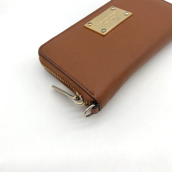 Michael Kors Brown Saffiano Leather Jet Set Zip Around Wallet - Picture 9 of 10